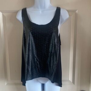 Nwt’s C & C California Black Lazer Cut Faux Leather Front Tank Large